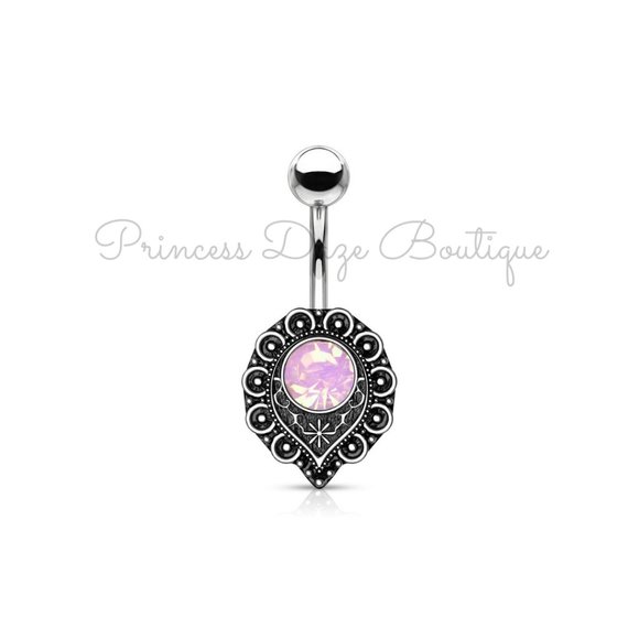 Pink Opalite Crystal Center‎ Belly Button Ring - Picture 1 of 1